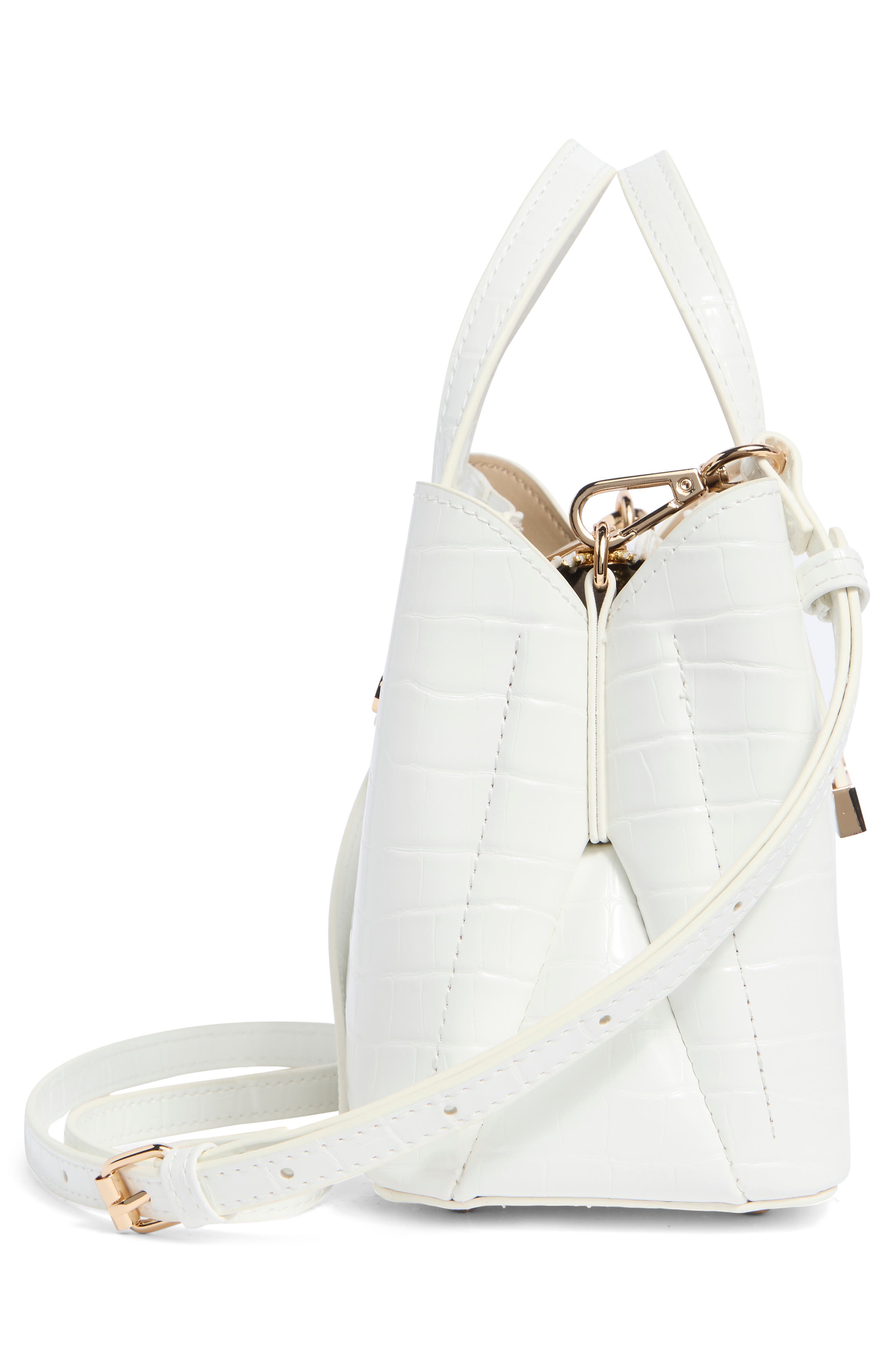 Dinky Dorrie Croc Embossed Faux Leather Satchel, Alternate, color, WHITE