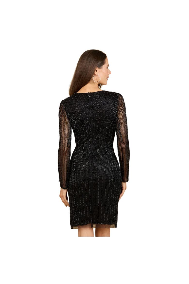 Classic V-Neck Beaded Long Sleeve Cocktail Dress, Alternate, color, Black