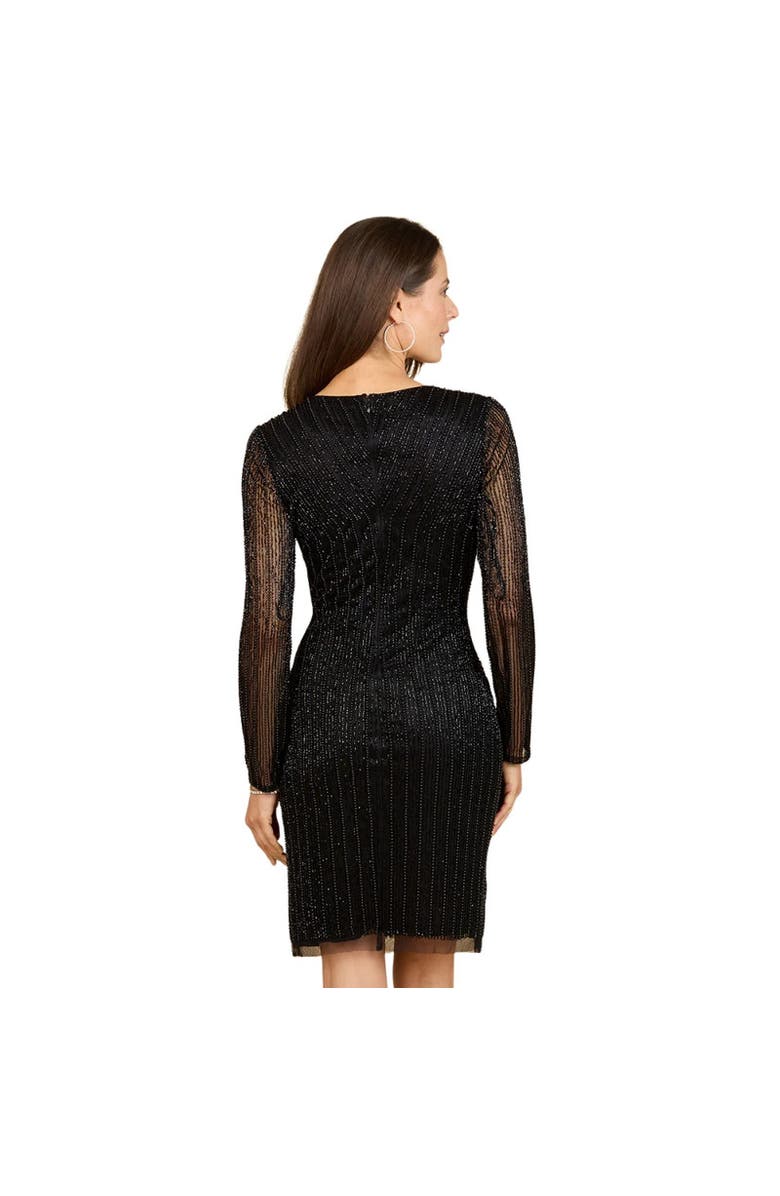 LARA New York Classic V-Neck Beaded Long Sleeve Cocktail Dress, Alternate, color, Black