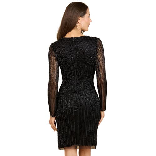 Lara New York Classic V-neck Beaded Long Sleeve Cocktail Dress In Black