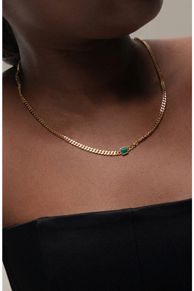 Pea Malachite Stone Curb Chain Short Necklace in Gold, Alternate, color, Gold