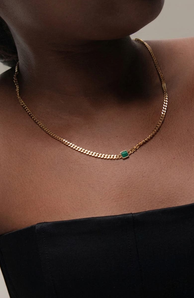 YOJ Pea Malachite Stone Curb Chain Short Necklace in Gold, Alternate, color, Gold