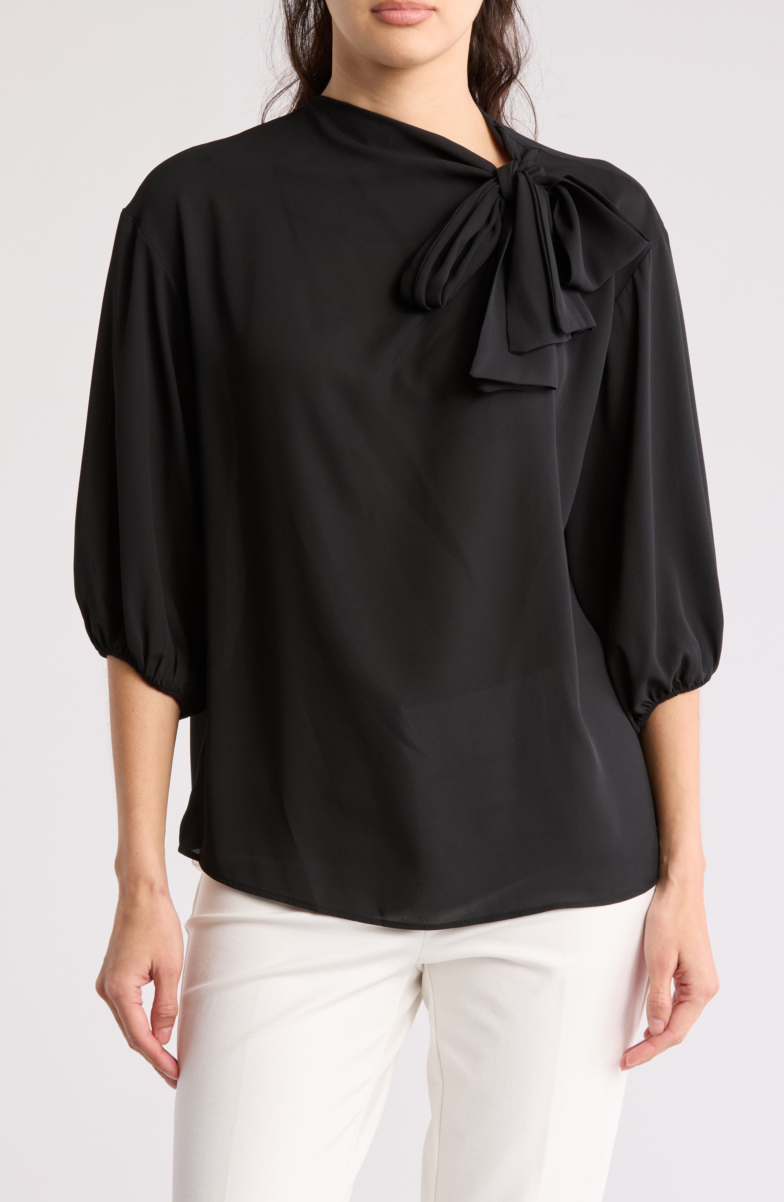 Renee C Scarf Detail Three-Quarter Sleeve Top