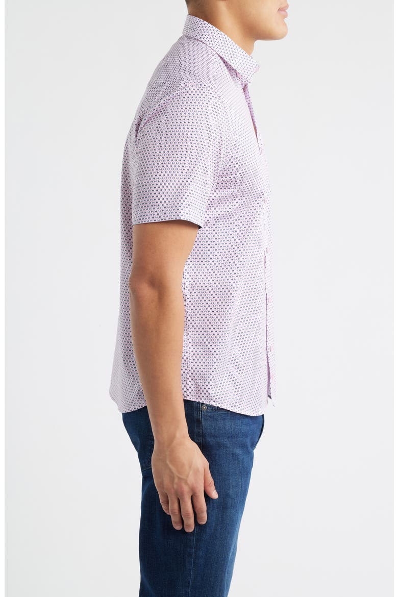 Logan Microprint Short Sleeve Cotton Blend Button-Up Shirt, Alternate, color, PINK / NAVY BOWTIE
