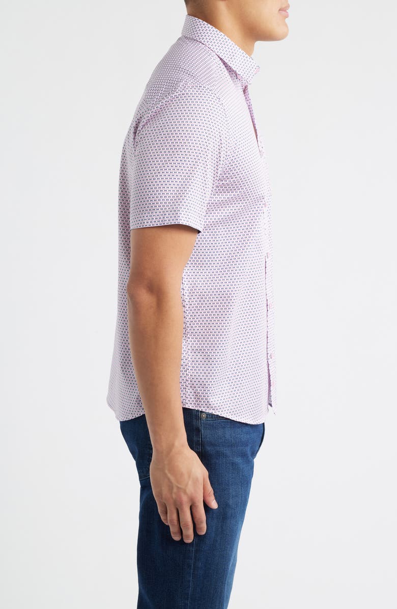 Johnston & Murphy Logan Microprint Short Sleeve Cotton Blend Button-Up Shirt, Alternate, color, Pink / Navy Bowtie