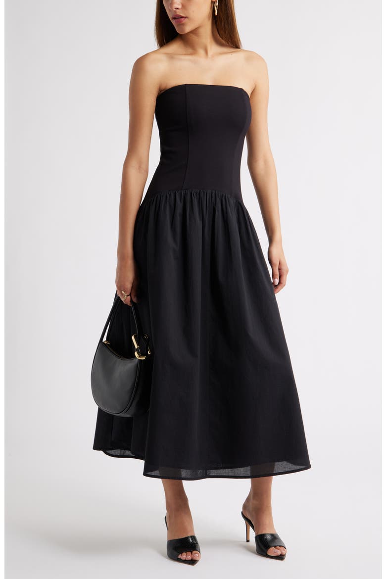Curved Waist Strapless Maxi Dress, Alternate, color, BLACK