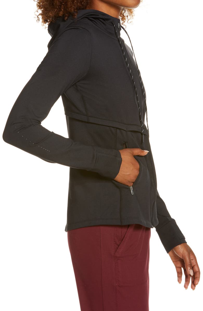 Zella Women's Run In Cozy Tech Water Resistant Zip Hooded Jacket, Alternate, color,