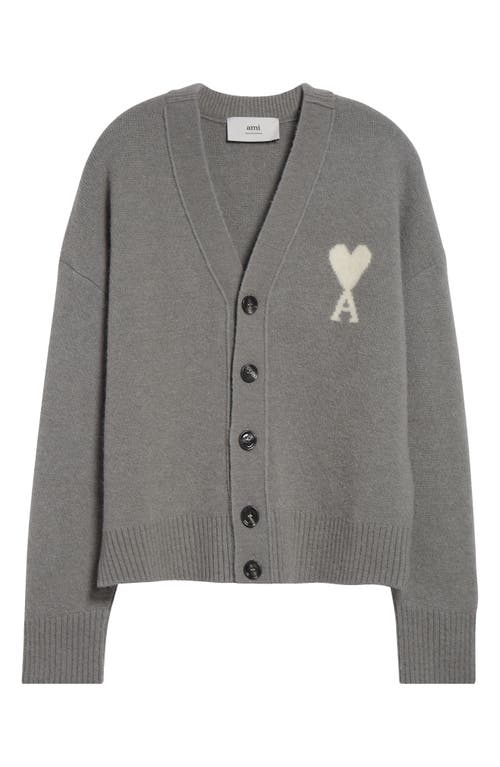Ami Alexandre Mattiussi Ami Paris Ami De Coeur Alpaca Blend V-neck Cardigan In Gray