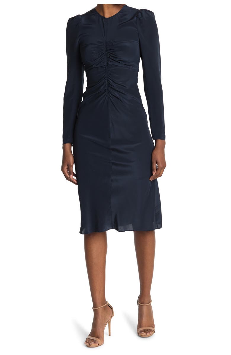 Thakoon Long Sleeve Ruched Midi Dress, Main, color,