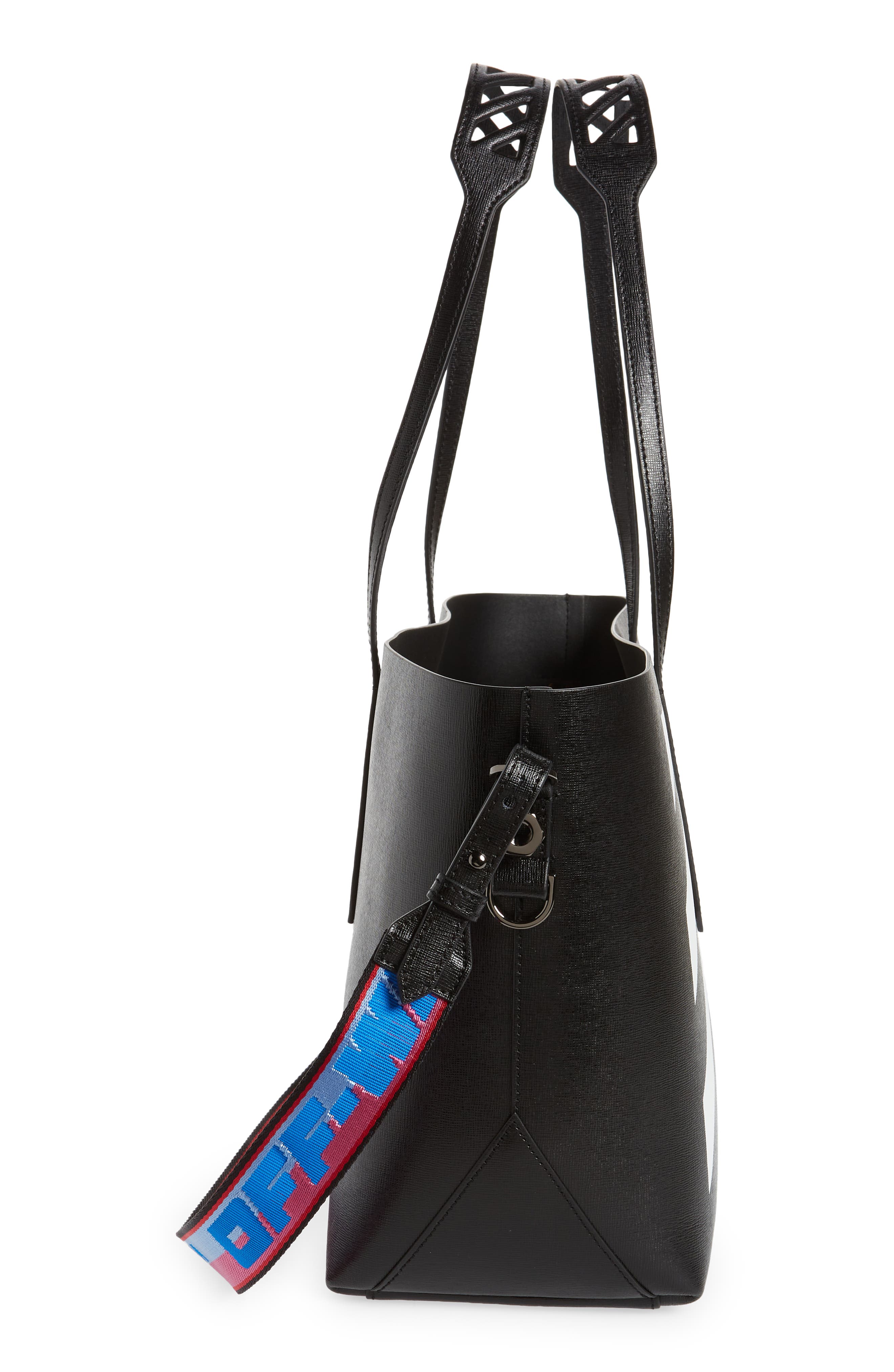 Off-White Binder Clip Diagonal Stripe Leather Shopper, Alternate, color, 