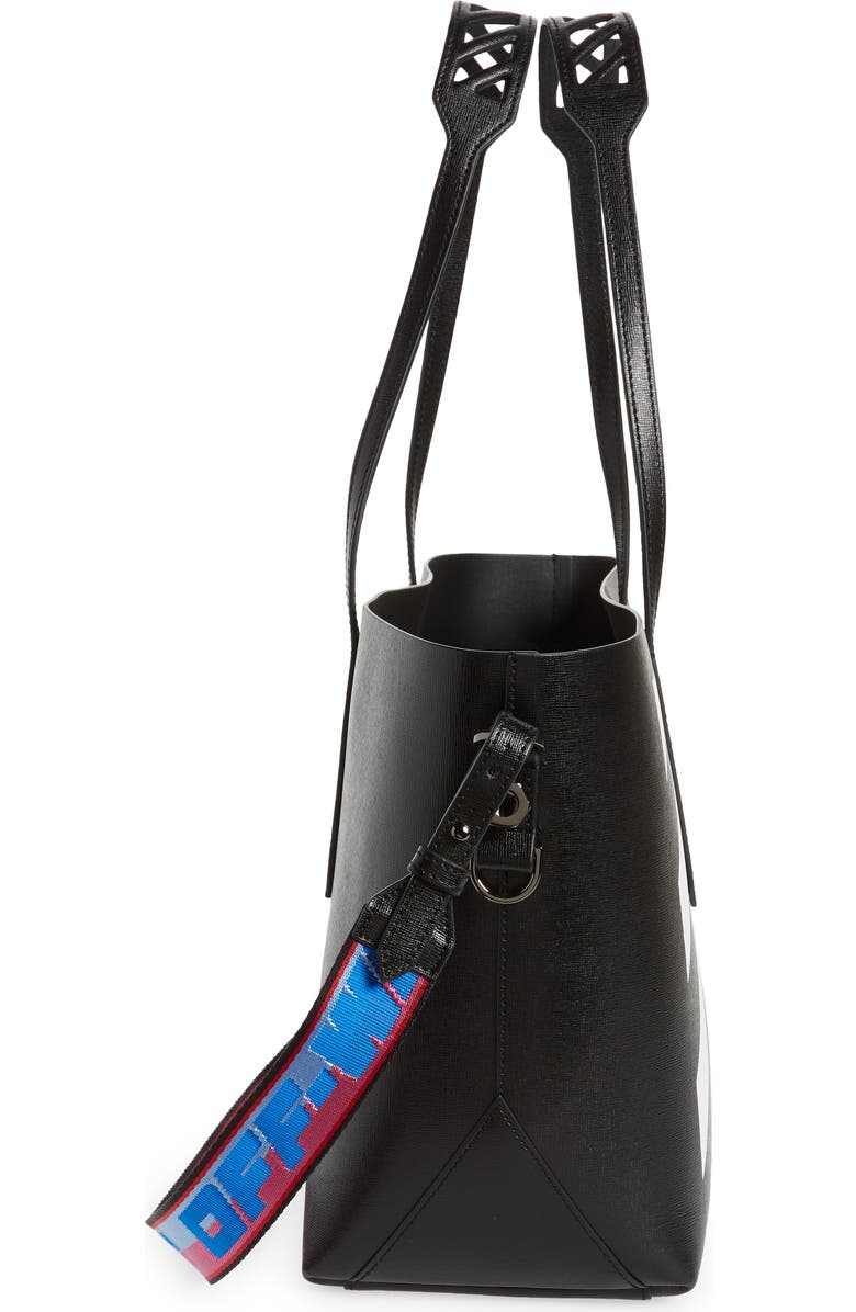 Off-White Binder Clip Diagonal Stripe Leather Shopper, Alternate, color,