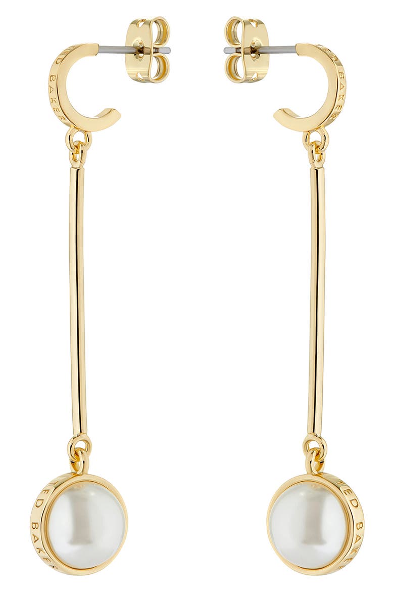 Perllie Imitation Pearl Drop Earrings, Alternate, color, GOLD TONE/ PEARL