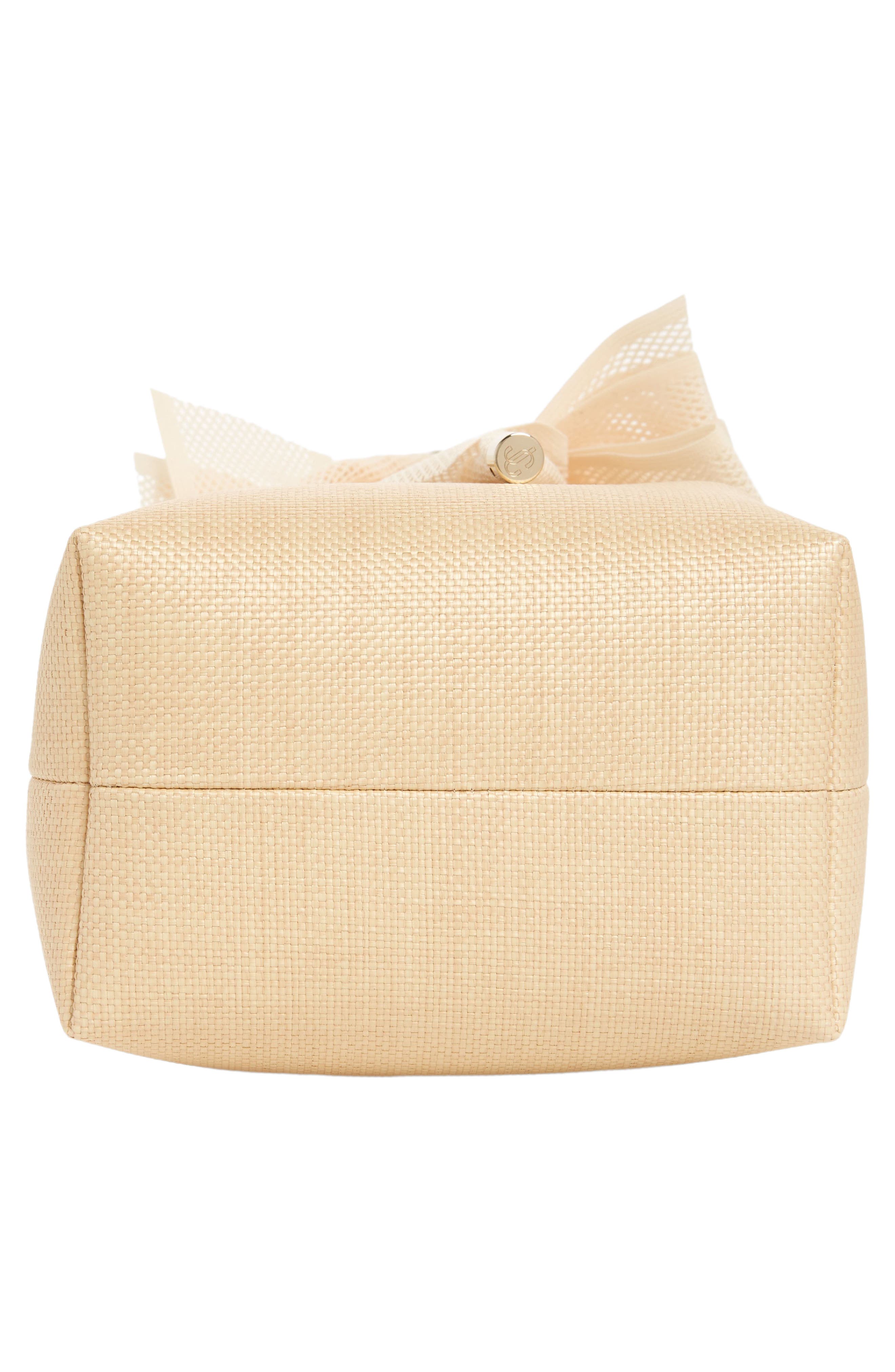 Jimmy Choo Bon Bon Bow Raffia Bucket Bag, Alternate, color, 