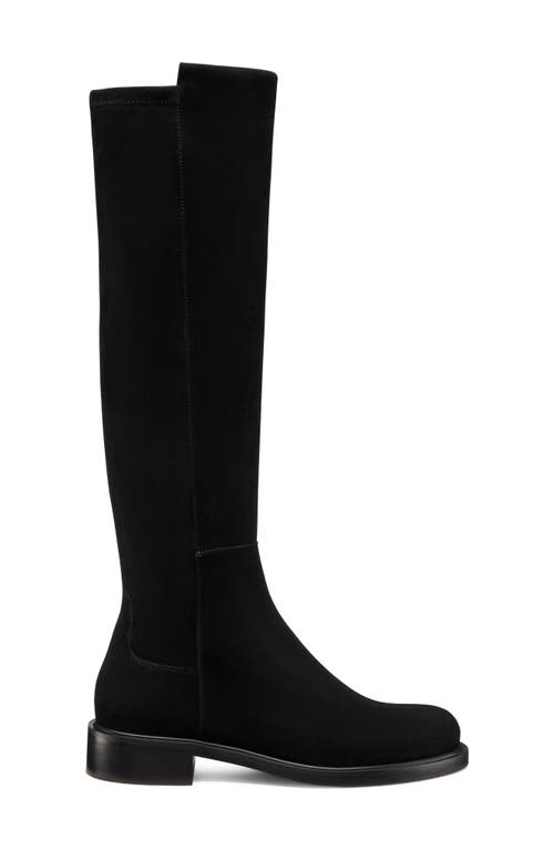 Stuart Weitzman Suede And Fabric Knee-high Block Heel Boots In Black
