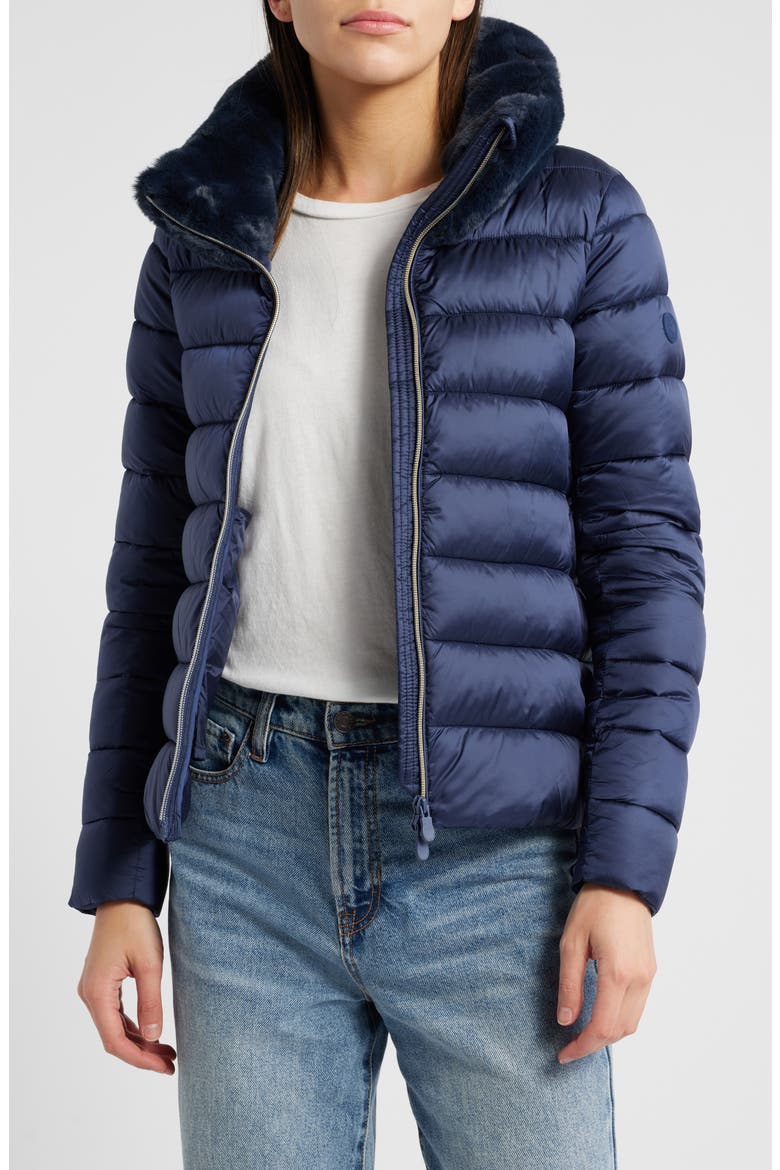 Mei Faux Fur Collar Puffer Jacket, Alternate, color, BLUE BLACK