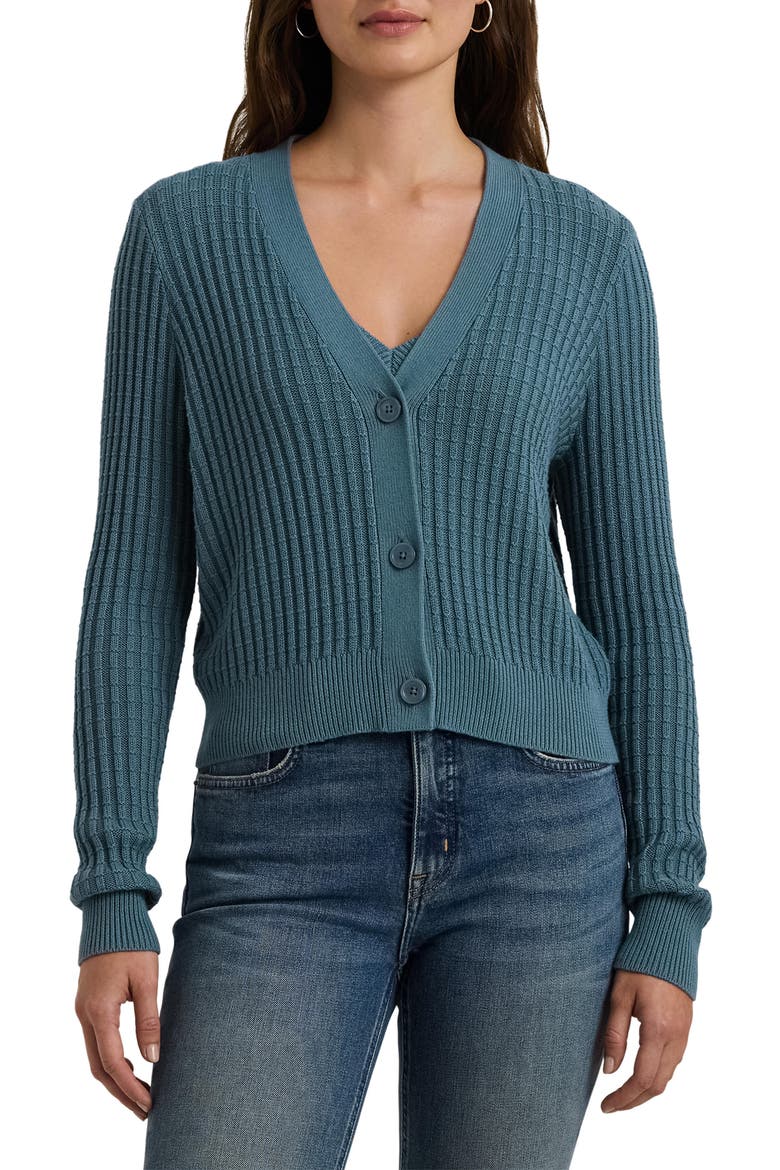 Crop Cotton Blend Cardigan, Main, color, BLUE DUSK