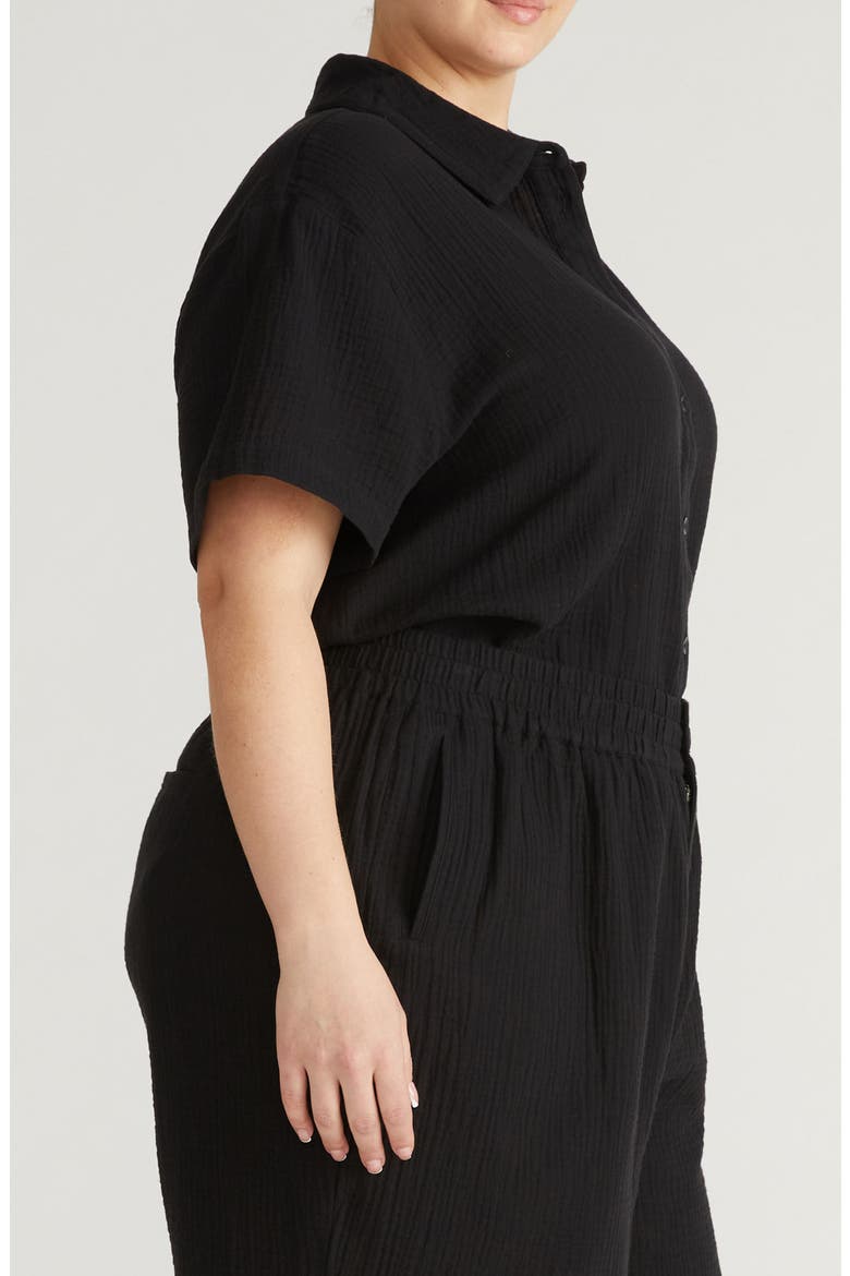 Toni High Low Button Down Cotton Gauze Top, Alternate, color, BLACK