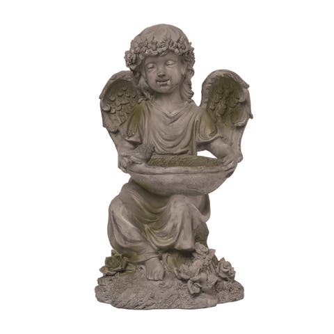 13 Inch Gray Spring Angel Birdbath Garden Decor Polyresin Outdoor Bird Baths for Spring