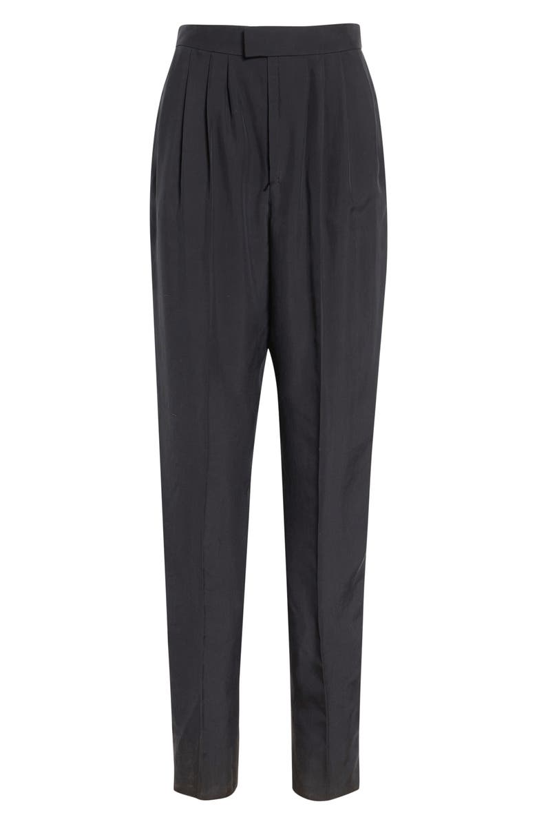 Saint Laurent Tailored Silk Straight Leg Pants, Main, color, Noir