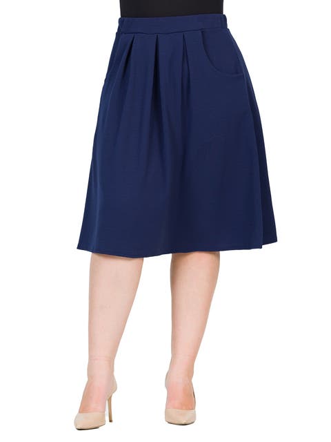 Elastic Waist Pleated Knee Length Pocket Skirt