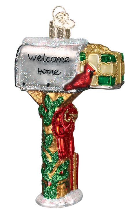 Welcome Home Mailbox Glass Ornament