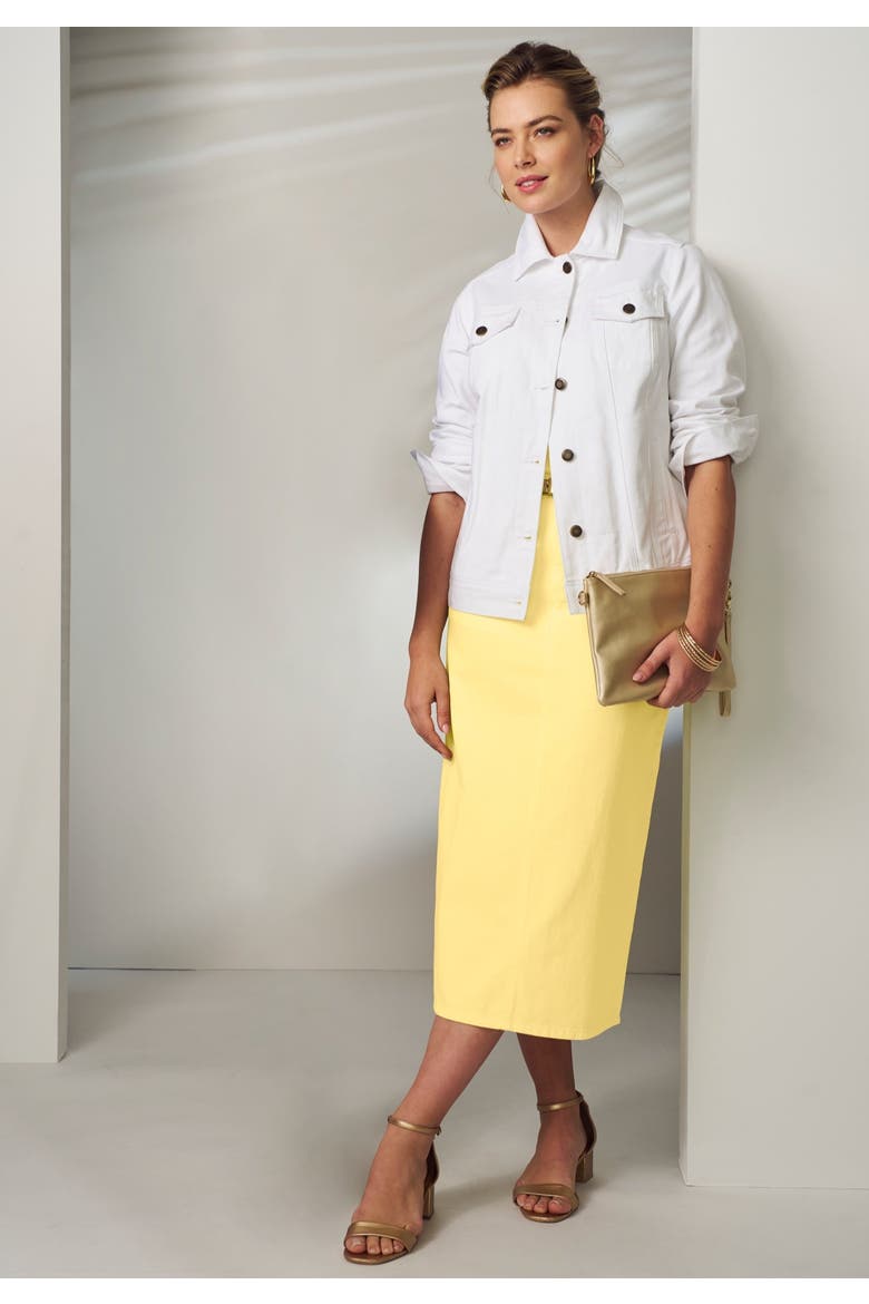 Classic Cotton Denim Midi Skirt, Alternate, color, BUTTER