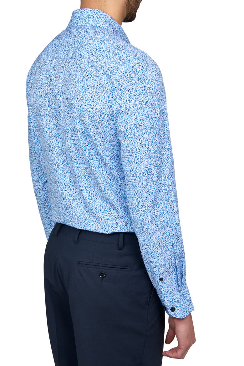 Slim Fit Floral Print Recycled Performance Stretch Dress Shirt, Alternate, color, WHITE BLUE