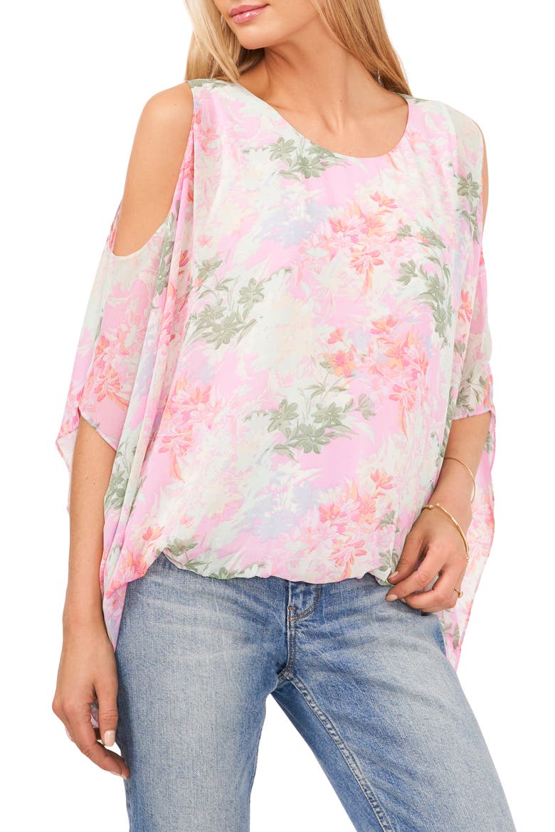 Glowing Garden Cold Shoulder Blouse, Main, color, BROOK GREEN