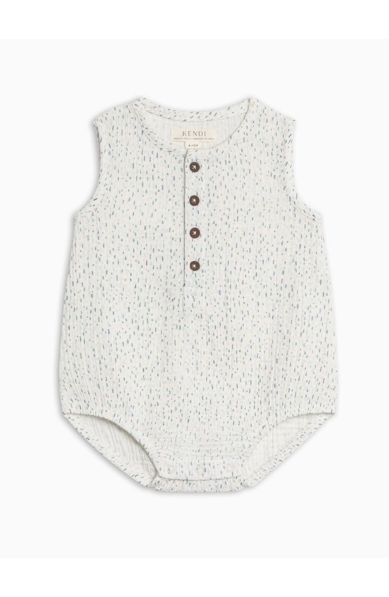 KENDI by Colored Organics Organic Bowie Muslin Bubble Romper, Main, color, Pinehurst / Powder + Shell
