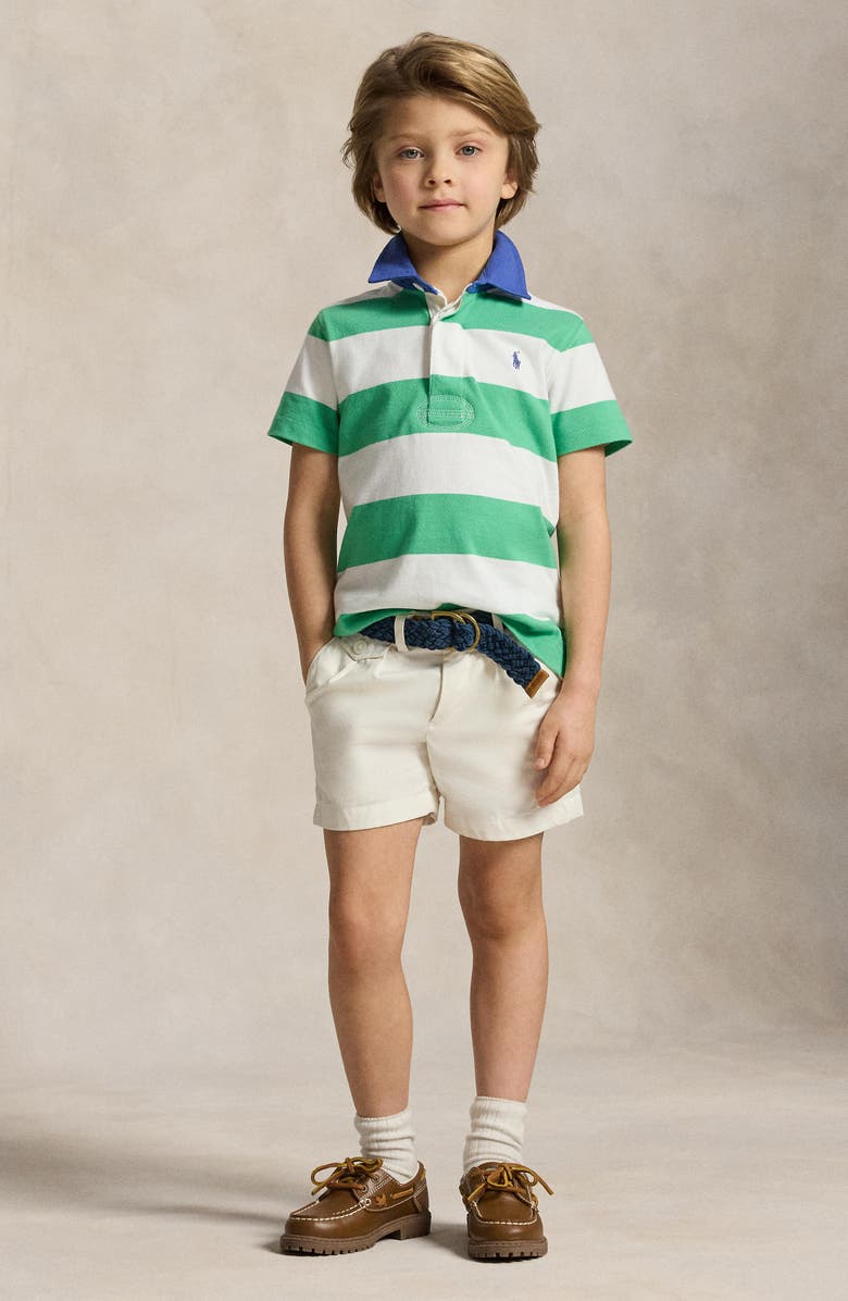Polo Ralph Lauren Kids' Rugby Stripe Cotton Jersey Polo, Alternate, color, Plato Green/ White
