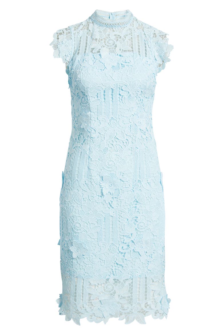 Floral Appliqué Lace Sheath Dress, Alternate, color, BLUE