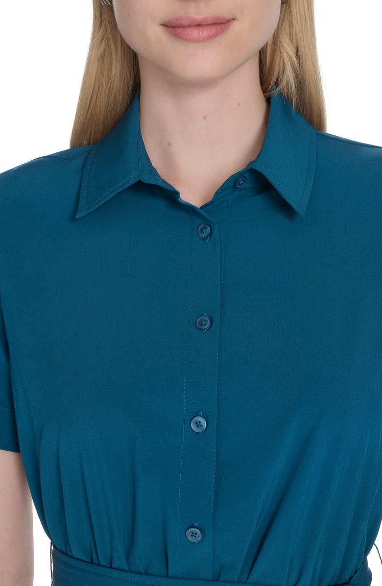 Calvin Klein Short Sleeve Pleated Shirtdress, Alternate, color, Cypress