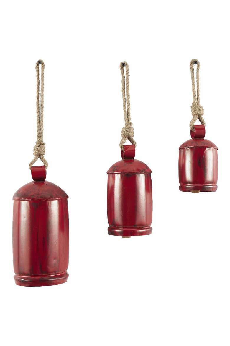 Eclectic Set of 3 Decorative Meditation Bells, Main, color, RED