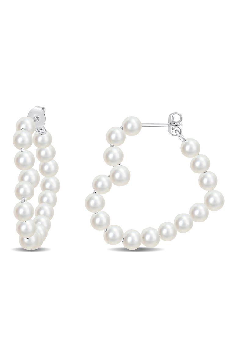 Sterling Silver 4.5–5mm Cultured Freshwater Pearl Hoop Earrings, Main, color, WHITE