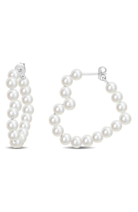 Sterling Silver 4.5–5mm Cultured Freshwater Pearl Hoop Earrings
