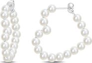 DELMAR Sterling Silver 4.5–5mm Cultured Freshwater Pearl Hoop Earrings