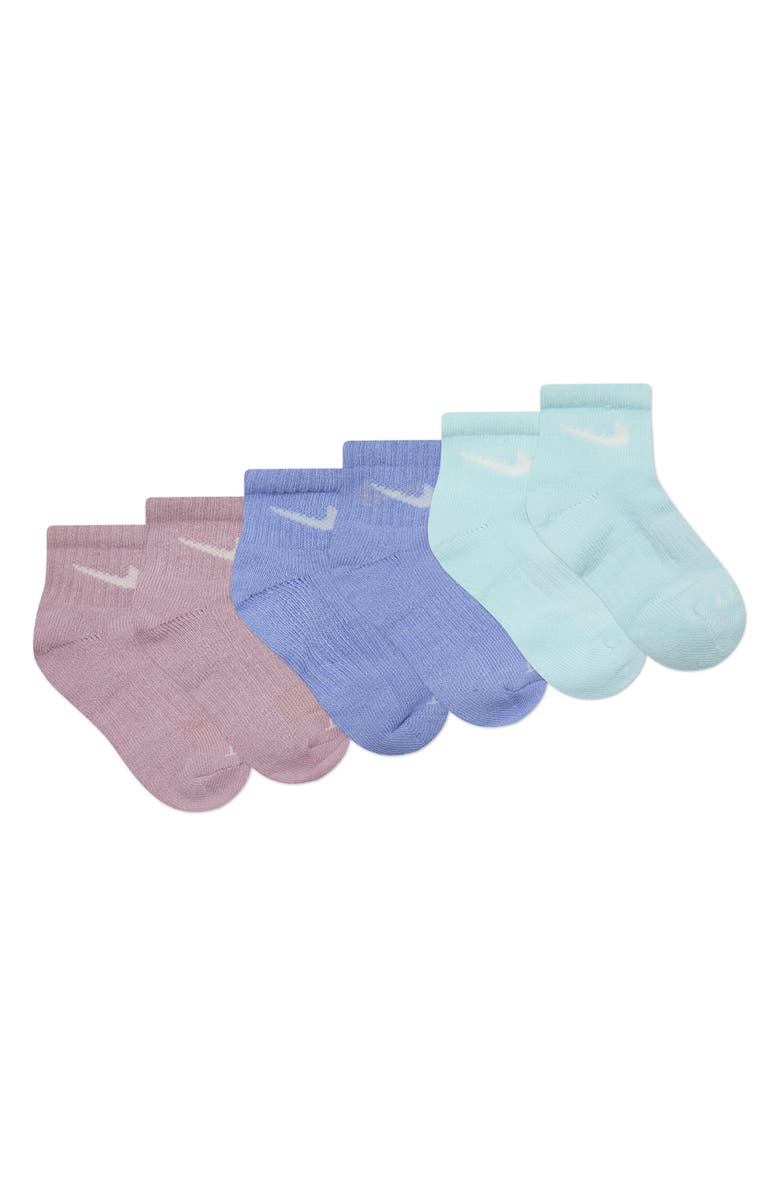 Nike Kids' Dri-FIT Assorted 6-Pack Cotton Blend Quarter Socks, Alternate, color, Himalayan Salt