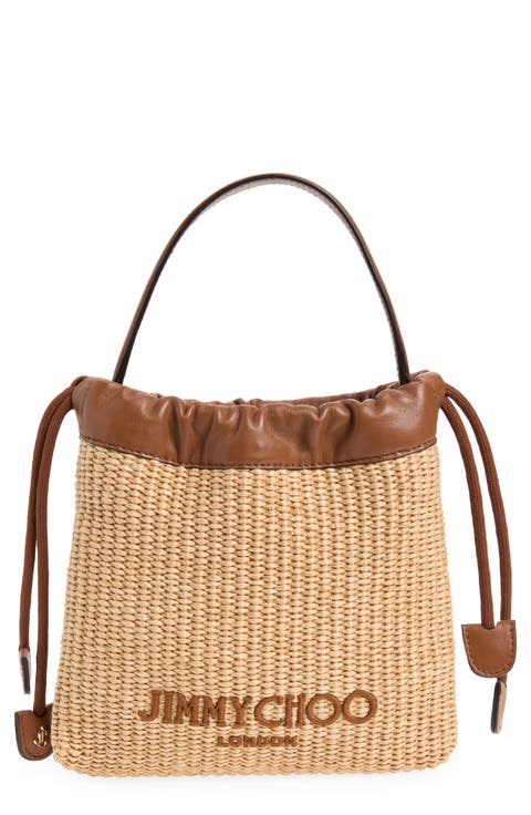 Woven Raffia Top Handle Drawstring Pouch