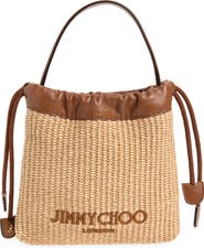 Jimmy Choo Woven Raffia Top Handle Drawstring Pouch