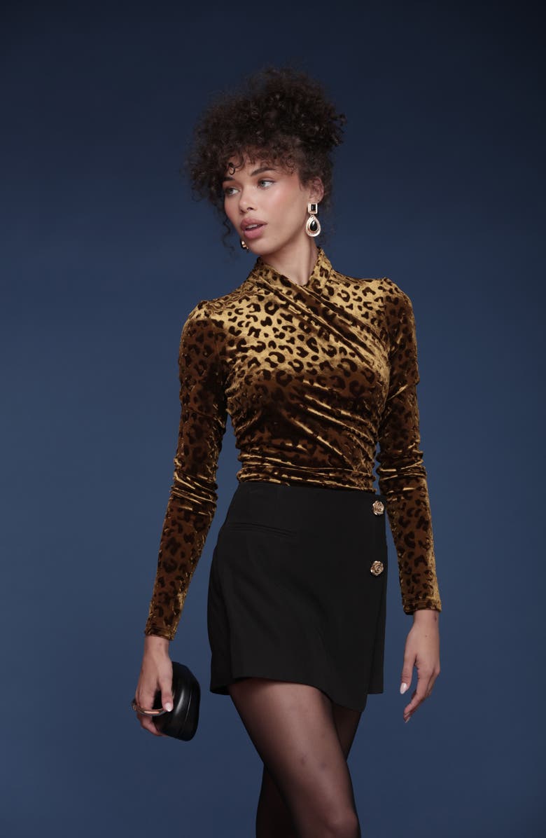 Avec Les Filles Burnout Leopard Print Surplice Top, Alternate, color, Burnout Leopard