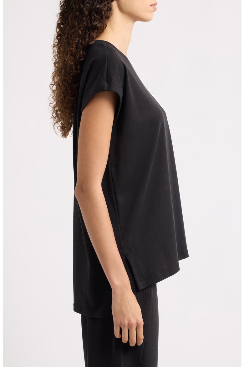 Jewel Neck Organic Cotton Pajama Top, Alternate, color, BLACK
