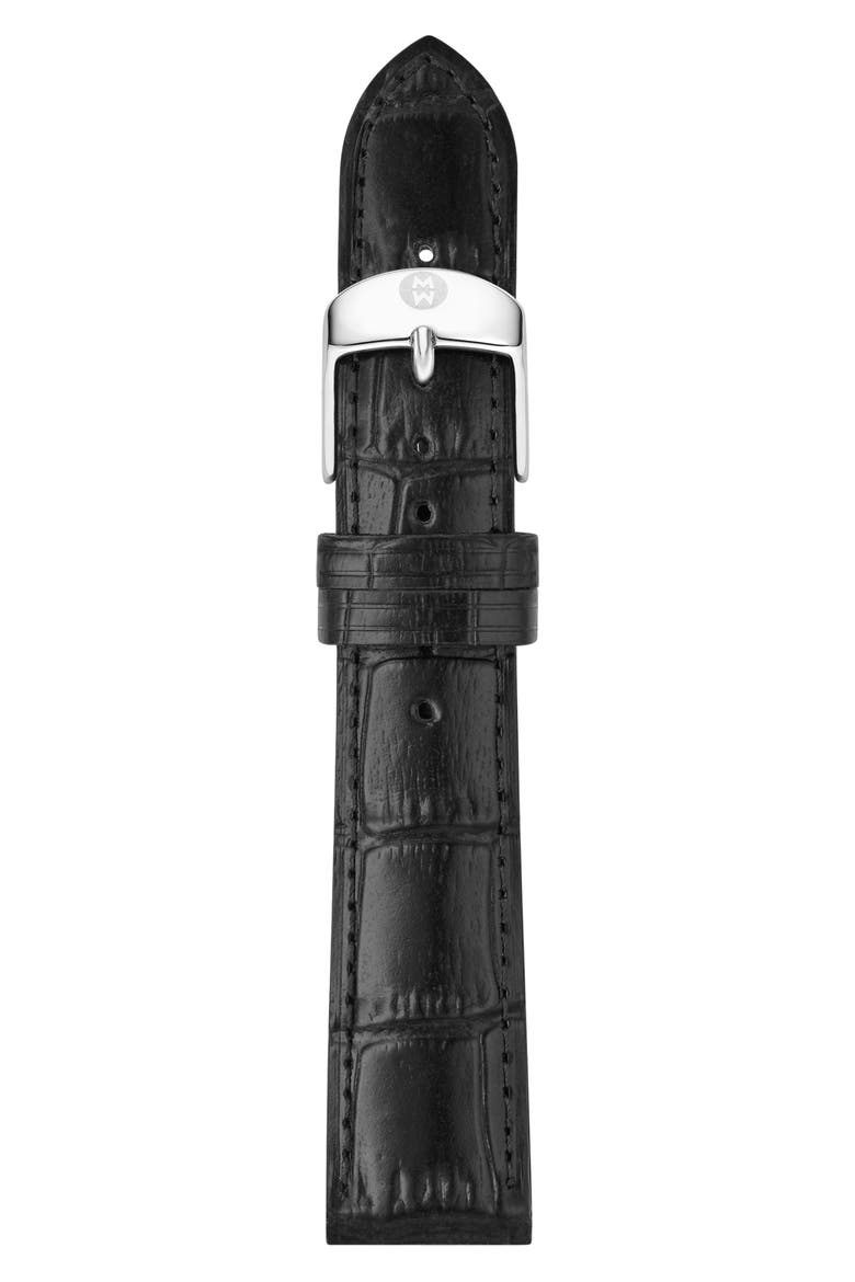 18mm Croc Embossed Watch Strap, Main, color, BLACK