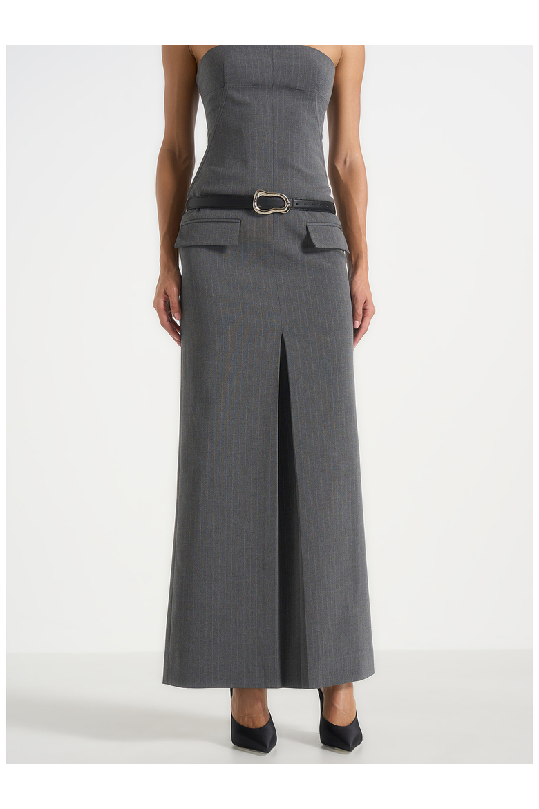 Tabitha Tailored Pinstripe Bandeau Belted Maxi Dress, Alternate, color, Grey