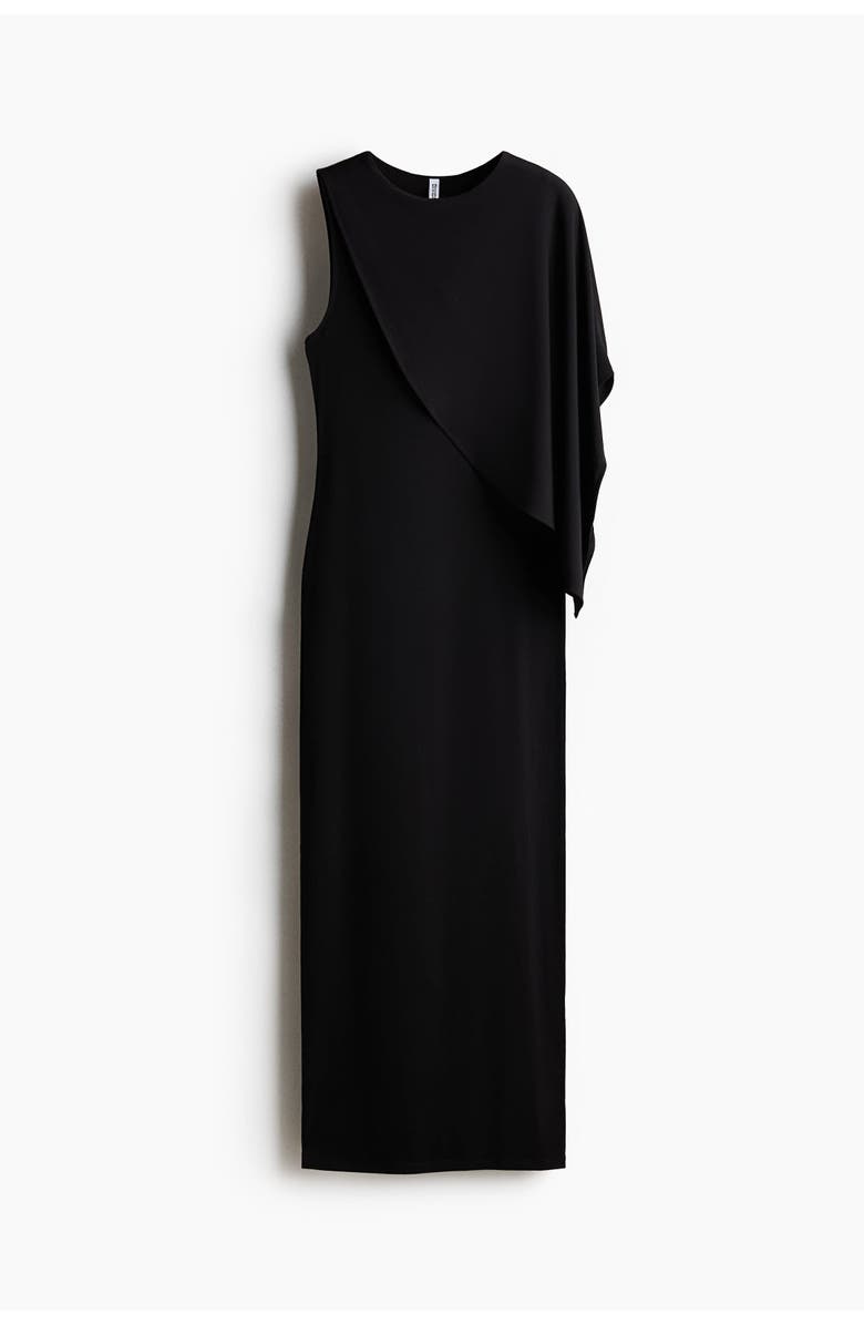 H&M Asymmetric Cape-detail Dress, Main, color, Black