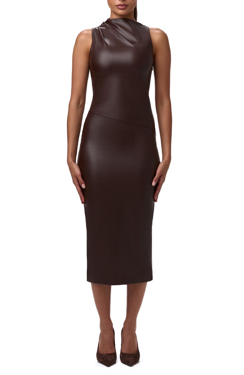 Naked Wardrobe Faux Leather Midi Skirt, Alternate, color, Dark Chocolate