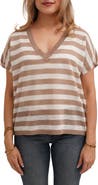 CYRUS Striped V Neck Cap Sleeve Sweater