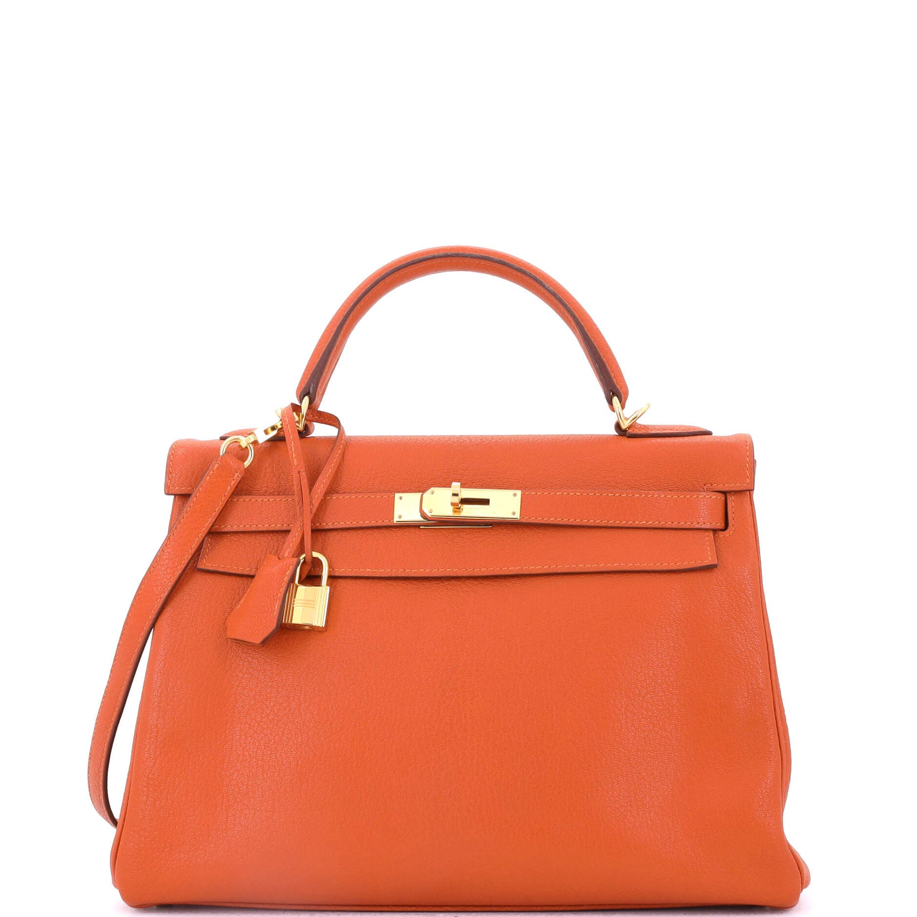 Pre-Owned Hermes Kelly Handbag Orange Chevre de Coromandel with Gold Hardware 32, Main, color, 