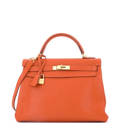 Kelly Handbag Orange Chevre de Coromandel with Gold Hardware 32