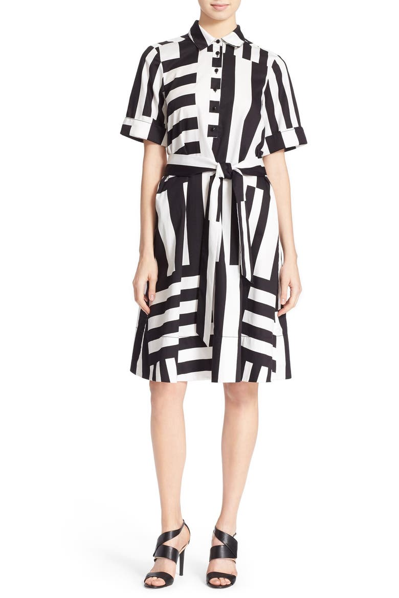 monochrome stripe shirtdress, Main, color, NEUTRAL