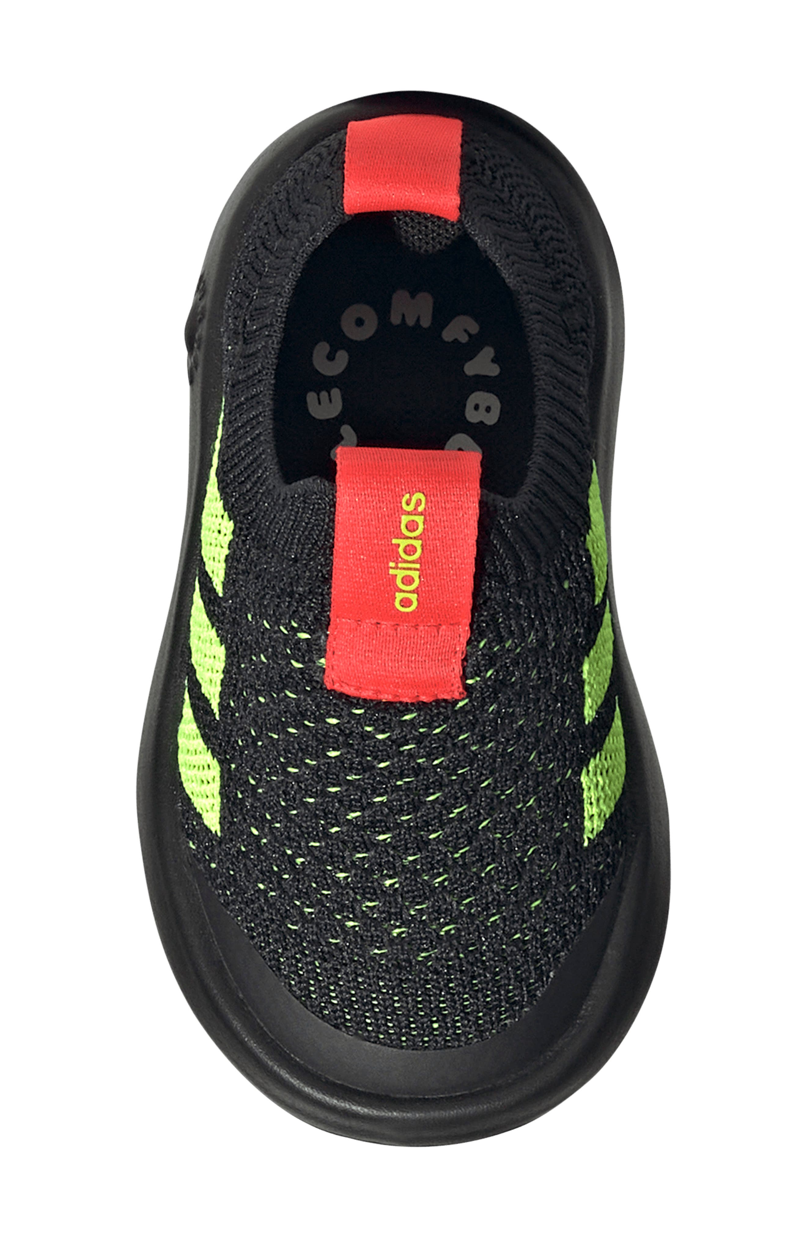 adidas Kids' Bubblecomfy Knit Slip-On Sneaker, Alternate, color, Core Black/ Lemon/ Red